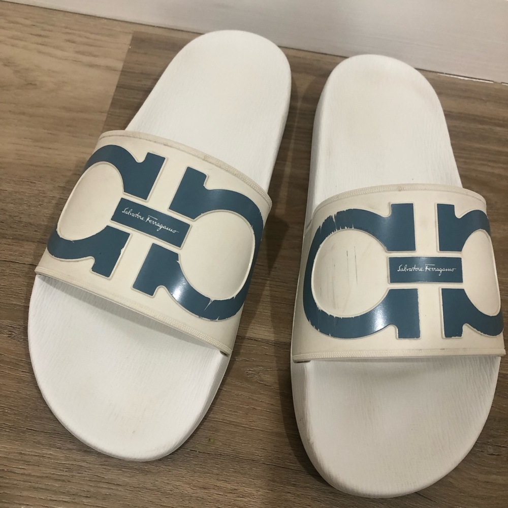 Salvatore Ferragamo Groove Men's Sandals Size 9 Slide White - Picture 4 of 8